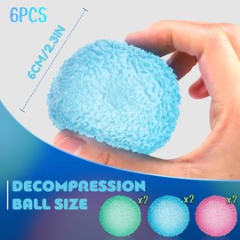 AMSNINK Stress Ball Adults and Children - 6 Textured Anti-Stress Balls, Blue Pink Green, High Density Memory Filled Fidget Toy for Anxiety Relief