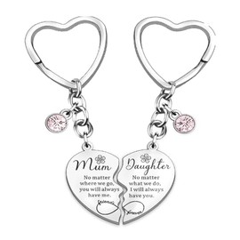 WIIKKOPM Gifts for Mum Keyrings Birthday Presents Mothers Day Gift from Son - Daughter Matching Heart Key Chains Wrist Bands (Split Heart Key ring)
