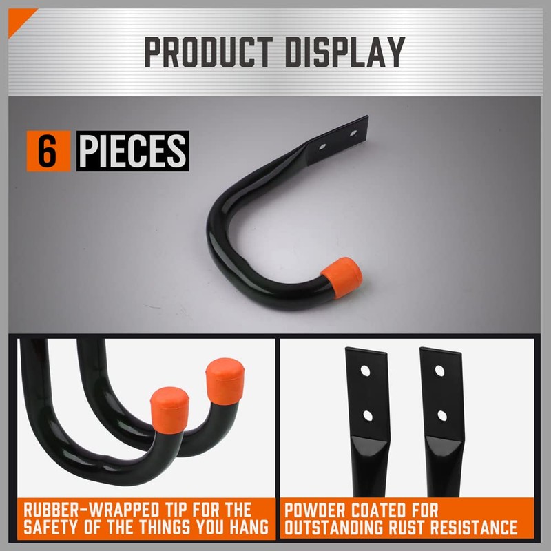 HORUSDY 6-Pack Heavy Duty Metal Wall Hooks, Large Garage Storage