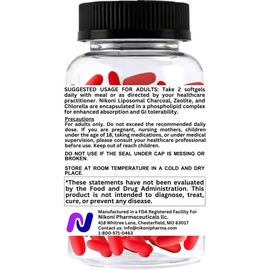 Nikoni Liposomal Zeolite, Activated Charcoal & Organic Chlorella, Supports Full Body Detox (120 Softgels)