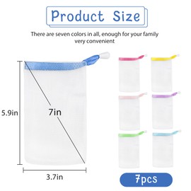 Feelorna 7pcs Soap Bag Soft for Shower, Soap Pouch Saver with Drawstring for Foaming and Drying, Soap Bubble Mesh Bags for Bath Hangable (7 colors)