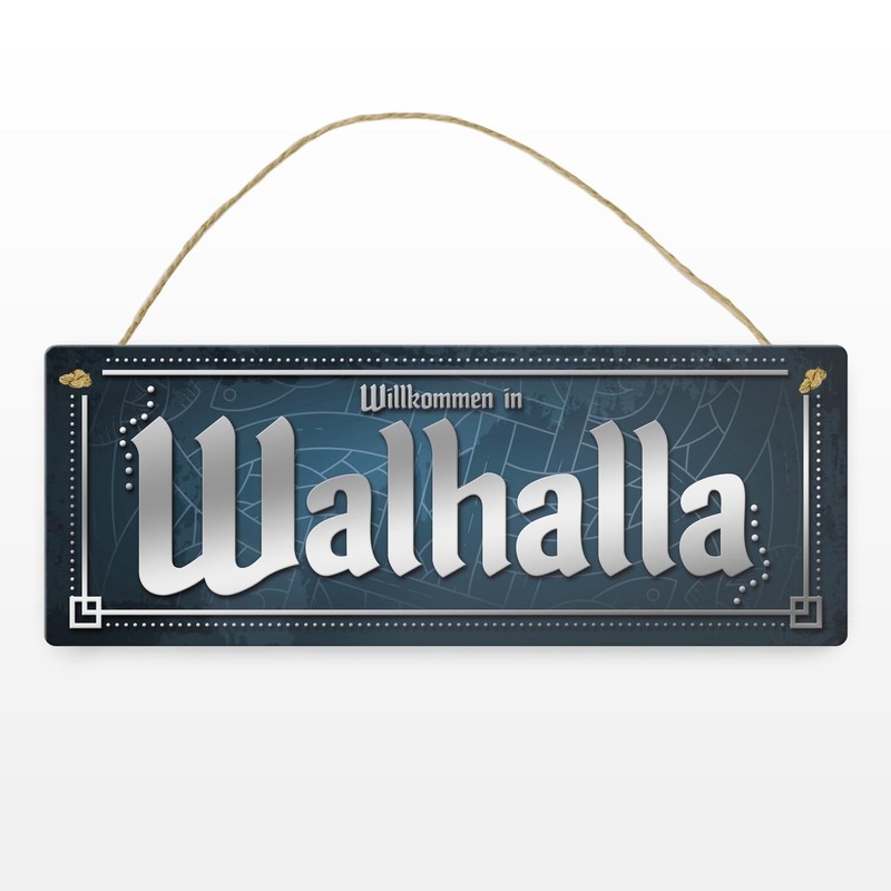 Viking Nordic Style Metal Sign with Saying Welcome to Valhalla