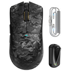 ATTACK SHARK X11ULTRA Carbon Fiber Wireless Esports Gaming Mouse,8k Polling,42000DPI,PAW3950MAX Sensor,63g Ultra-Ligh Ergonomic Gaming Mice,with RGB Coiled Cable-Metallic Black