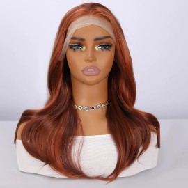SMILCO WIG Fashion Synthetic Lace Front Wig Red-Brown Gradient Curly Wig with Long Braid for Ladies SM9867-4color: red Brown, Stretched Length: 22"