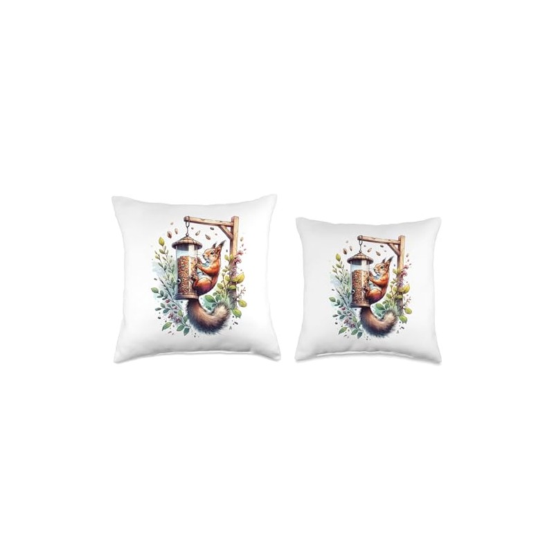 Squirrel in bird feeder- happy diner Throw Pillow