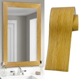 DESOMINOR 32.8Ft Black Border Peel &Stick Wood Grain Wallpaper Border Removable Waterproof Bathroom Mirror Frame Sticker (Yellow, 2Inch x 32.8Ft)