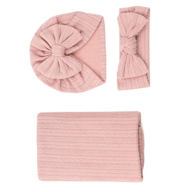 3pcs Receiving Blanket Headband Set Cotton Polyester Wheat Texture Pure