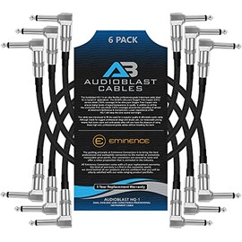 Audioblast - 6 unidades - 6 pulgadas - Trenza HQ-1 (negro) flexible - Doble blindado (100%) - Cable de conexión de pedal de efectos de instrumento de guitarra con Eminence en ángulo recto ¼ pulgadas (6,35 mm) TS y botas de doble escalonamiento