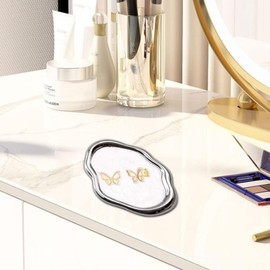 Ceramic Jewelry Tray Decorative Jewelry Dish Tray Cloud Shaped Jewelry Trinket Tray Minimalist Ceramic Trinket Tray Reusable Aesthetic Ring Dish Holder for Bedroom Dresser Women 19.5x13cm(Silver)