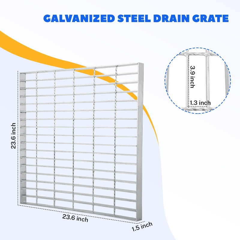 FAHKNS 23.6"x23.6" Galvanized Steel Drain Grate, B125 Class Heavy Duty