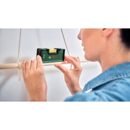 Bosch Spirit level 12 cm (mini spirit level, precise alignment with fluorescent level for horizontal reading, aluminium housing, soft grip bumper, V-groove)