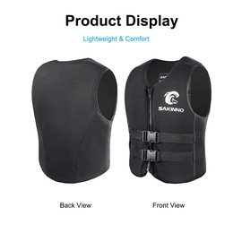 huraty Unisex Adults Swim Jacket, High Buoyancy Reflective Floating Vest Swimsuit with Adjustable Safety Straps, Outdoor Water Sports Vests for Boating, Kayaking, Surfing, Sailing, Black, L