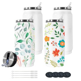 AGH 4Pack Sublimation Tumblers Blanks Cans, 12 oz Stainless Steel Sublimation Cola Tumbler Cups with Lid & Straw, Double Walled Vacuum Insulation Car Cup (White)
