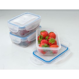 Addis Clip Tight Food Storage Containers 240 ml Rectangle Pack Of 3 Airtight Containers Bpa Free Easy Locking Lid Clips, Clear Transparent