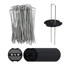 50 Weed Membrane Pegs + 50 Buffer Washer, Artificial Grass Pegs Set, Heavy Duty Metal Ground Pegs Set for Securing Lawn Artificial Grass, Weed Barrier Cover, and Garden Landscape