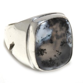 Tibetan Silver Beautiful Dendrite Opal Gemstone Silver Plated Moda Finger Rings for Women Unique Modern Designer Party Jewellery Handmade Craftsman Rings Size 19, Gemstone Non-precious metal gemstone,