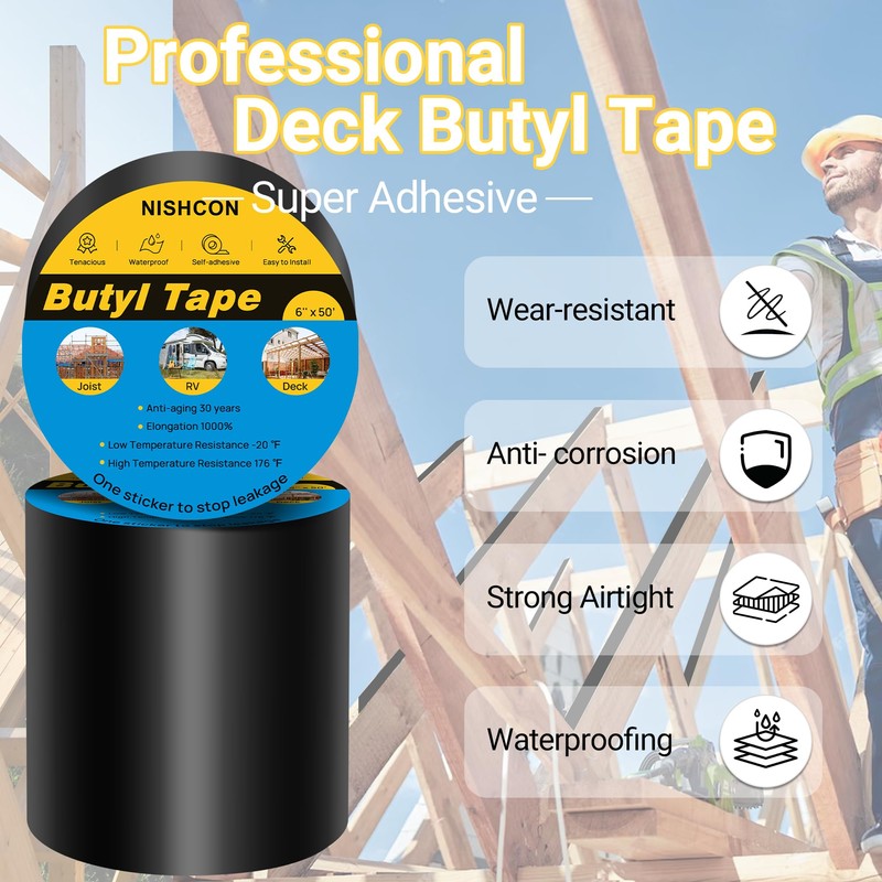 NISHCON Butyl Sealant Tape 2" x 50', Deck Joist Tape