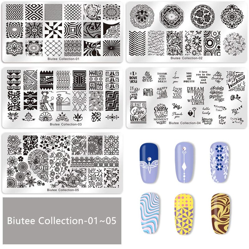 Biutee Nail Stamper Kit 15pcs Stamping Schablone+1pcs Nagel Stempel+2pcs Schaber+1pcs