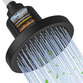 BESy Filtered 6 Inch Round Rain Shower Head High Pressure Rainfall Showerhead Filter Heavy Duty For Hard Water Universal for Remove Chlorine and Harmful Substances Matte Black