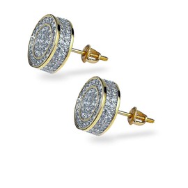 TOPGRILLZ 925 Sterling Silver Iced out CZ Premium Diamond Cluster Zirconia Round Screw Back Stud Earrings for Men and Women Hip Hop Jewelry (Gold Big Circle)