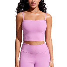 CRZ YOGA Womens Bandeau Bikini Tops Strapless Swimsuit Adjustable Spaghetti Straps Bathing Suit Crop Tankini Padded Vita Pink Medium