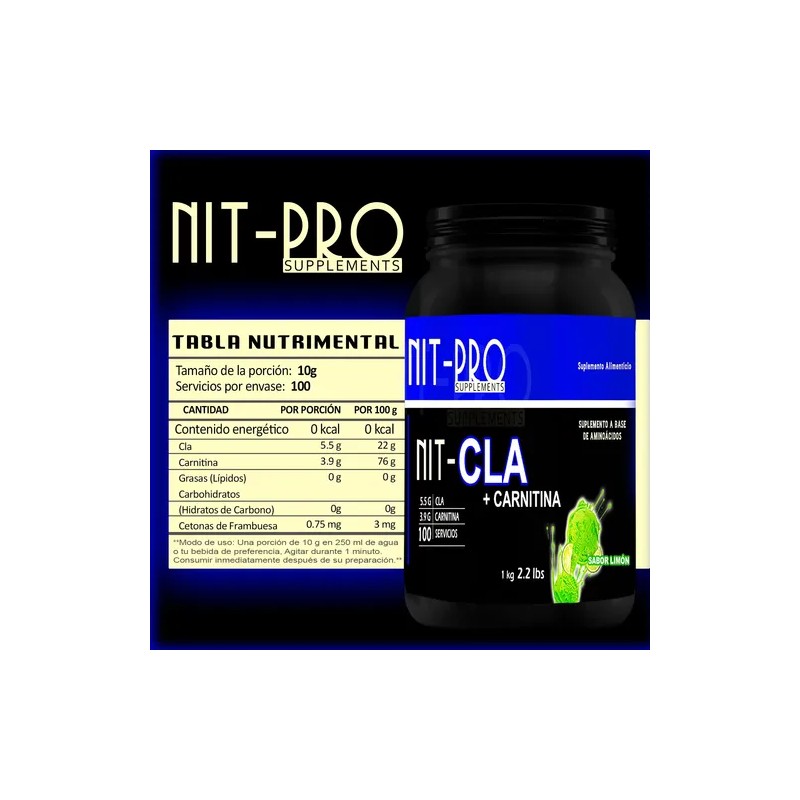 Cla + Carnitina Suplemento Alimenticio 1kg Nit-pro 100servis