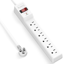 PLUGTUL Power Strip Surge Protector 6FT, 6 Outlets, 980 Joules, Flat Plug Extension Cord with Multiple Outlets, ETL Listed, 14AWG Heavy Duty, Wall Mountable for Home Office Garage, White