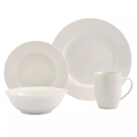 Unbranded Tabletops Gallery White 16pc Dinnerware Set Service for 4 Solid Casual Round