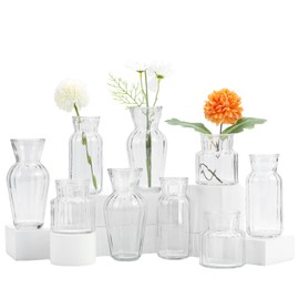 GARSHEON Small Vases for Flowers, Set of 9 Glass Vases for Centerpieces, Clear Vases for Centerpieces, Mini Vases for Flowers, Small Flower Vases for Wedding, Table Decoration, Home