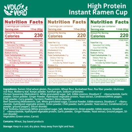 VOLO VERO High Protein (32g) Instant Ramen Soup Cup Variety Flavor (Chicken, “Spicy” Beef, Pork Tonkotsu), Plant-Based, Air-Dried, Non-Fried, Low Carb Quick Healthy Meal, Holiday Gifts, 6 Packs