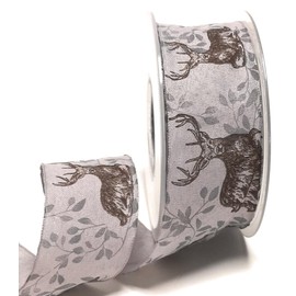 Decorative Ribbon 20 m x 40 mm Grey Brown Deer Wild Hunting Gift Ribbon [1399]
