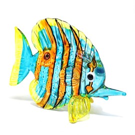 ZOOCRAFT Glass Fish Figurine Coastal Style Miniature Hand Blown Handicraft Sculpture