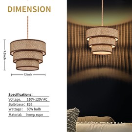 XININSUN Rattan Plug in Pendant Light Boho Wicker Lampshade Hanging Lights with Plug in Cord Plug in Chandelier for Bedroom Kitchen Dining Room Island