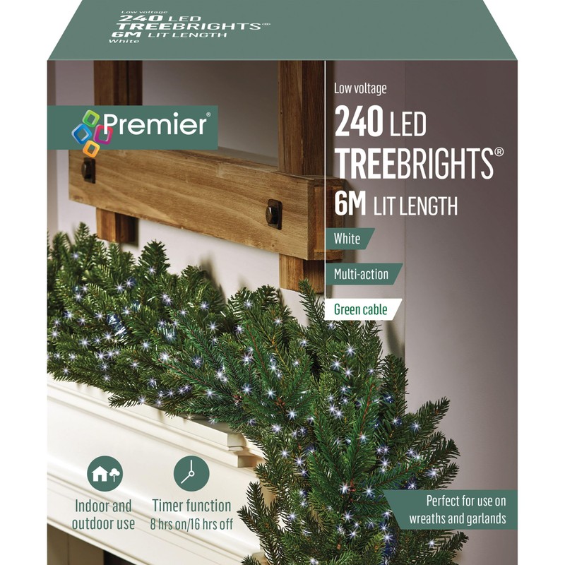 Premier treebrights Christmas Garland String Lights - 240 White LEDs