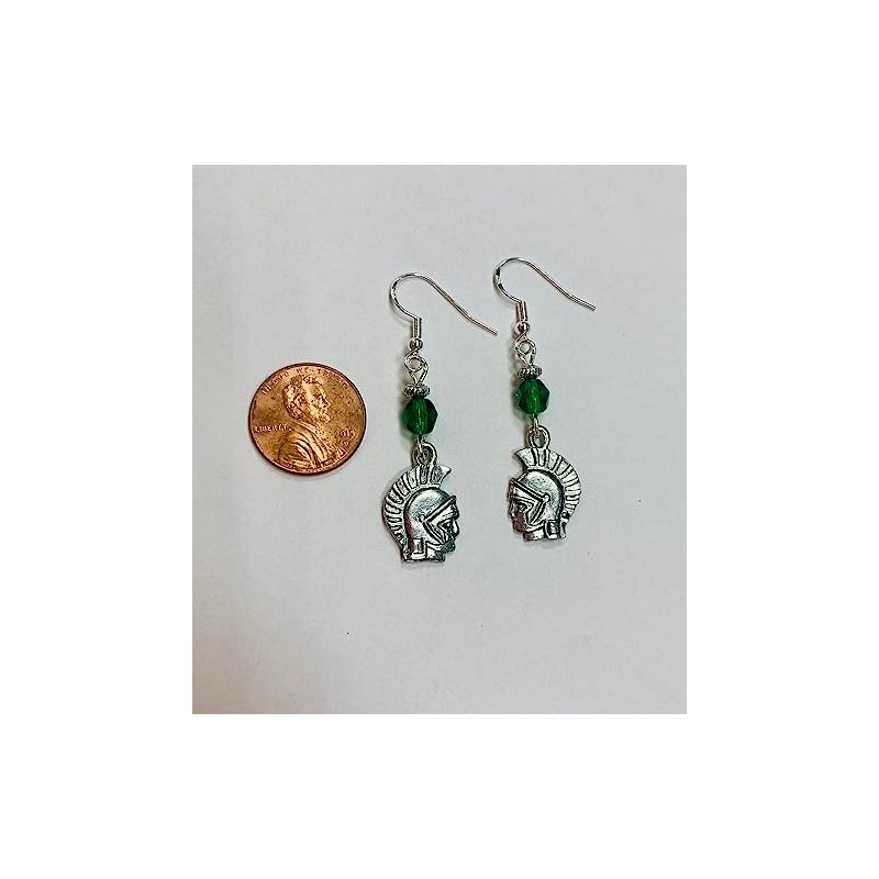 Green crystal Spartan, Gladiator or Trojan Earrings on sterling silver