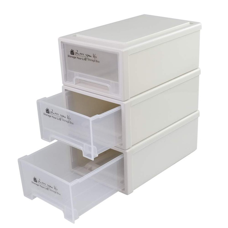 Easymanie 6 Quart Plastic Storage Drawers, Stackable Desktop Organizer, 3