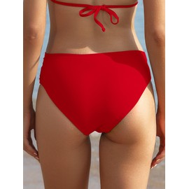 SHEKINI Women's Bikini Bottoms Retro Ruched Tummy Control Classic Black Swimming Trunks Beach Shorts Large Sizes for Women, red