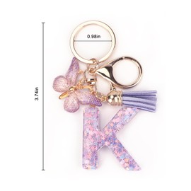 Initial Keychain, Letter Keychain with Butterfly & Tassel,Cute Purple Keychain for Women & Girls,Bag Charm,Gift for Friends, Sisters, Moms for Birthdays, Christmas, Valentine's, Graduations, K