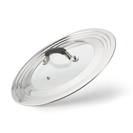 WishDirect Universal Pans Pots Lid Cover Fit All 8.25 Inch to 12 Inch Pots/Pans/Woks Stainless Steel and Glass Lid with Heat Resistant Knob, Black