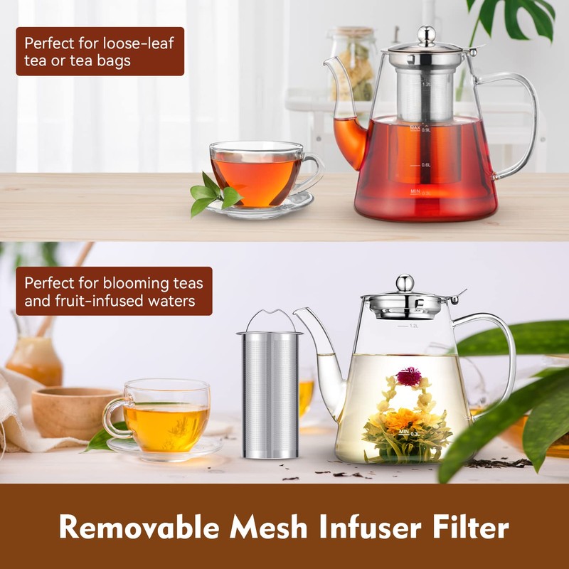 Zpose Glass Teapot, 1200ml (40oz) Tea Pot with Infuser for