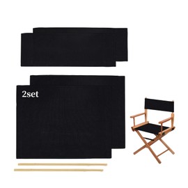 Wonafa 2 Set Director Chair Canvas Replacement with Wood Stick,21.2" L x 16.1" W/21.2X 7.8 Portable Replacement Cover Canvas for Directors Chair，Casual Director Chair Replacement Canvas (Black)