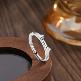 YIQPKUM Mini Zinklegierung Katzenohr Ring für Damen verstellbar silberplattiert Schmuck Tier Geschenk (Versilbert)