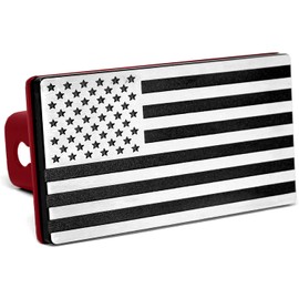 MULL American Flag Aluminum Trailer Hitch Cover (Fits 2.5" Receiver, Chrome & Black 7"x4")