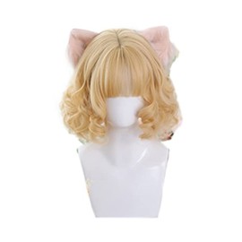 Lolita Wig, GAL Type, Heat Resistant Wig, Volume, Curl Midi, Short, For Daughters, Perm, Wave, Cosplay, Party, Lolita Style, Daily Gradient Wig, Wig (Gold)