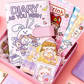 6 Holes Binder Notebook, PU Notebook, Stylish, Cute Notebook, Refill Paper, DIY Storage, Gift Set (Includes Color Pages, Sticky Notes, Pendants, Stickers, Dividers, Gift Box)