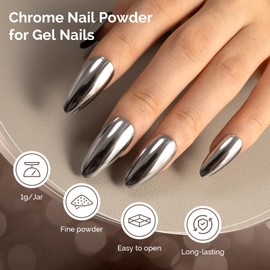 MelodySusie Sliver Chrome Nail Powder for Gel Nails,Metallic Mirror Effect Pigment Stylish and Technological Silver Fine Glitter for Home DIY Salon Use