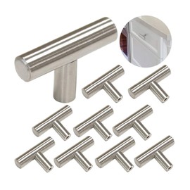 Ziyero Pack of 10 Bar Handles, Single Hole for Door, Cupboard, T Brushed Stainless Steel Handle, Modern Drawer Handle, Small and Smooth, Durable, Can Be Used for Bedroom, Bathroom, Kitchen, Living