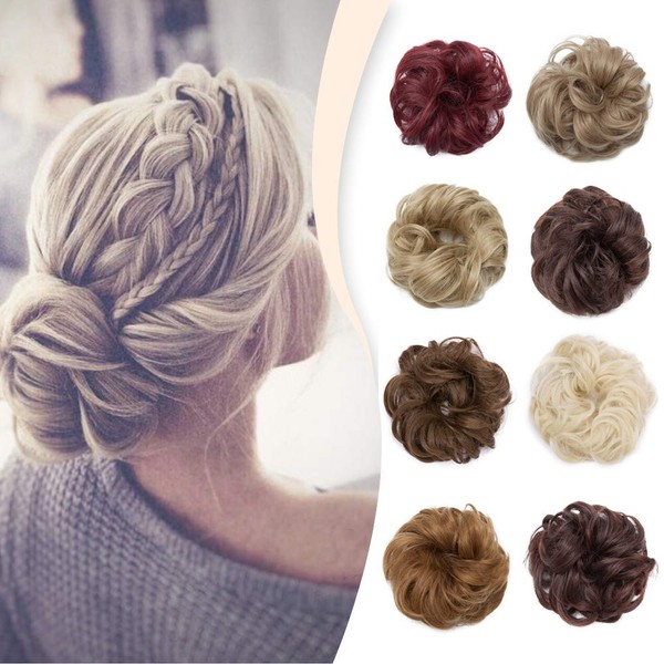 Messy Hair Bun Extensions Synthetic Updo Chignons Donut Elastic Bride Bun Ponytail Scrunchy Hairpiece Wig Accessory for Women 35g Ginger Brown Mix Golden Blonde-Medium