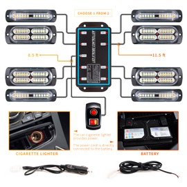 BooYu 8-pcs Sync Feature LED Emergency Strobe Lights Ultra Slim Grille Surface Mount Flashing Warning Hazard Light Bar w/Controller for Construction, Firefighter, Trucks, Vehicles, Car (Blue/White)