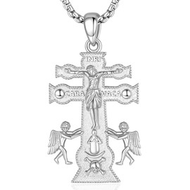 EUDORA Harmony Ball Sterling Silver 925 Cross Chain for Men and Women, Cross Amulet Pendant, Religious Necklace, Vintage Cross Jewellery, Gift for Men, Women, 61 cm, Sterling Silver, No Gemstone